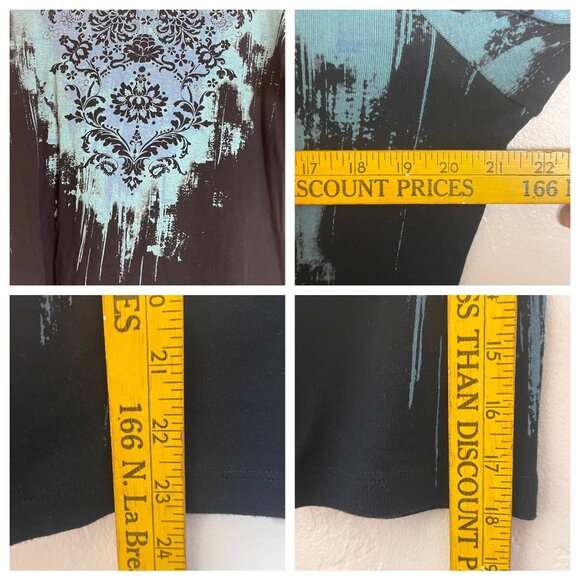 Katina Marie Womens L Blue & Black 3/4 Sleeve Sweater Elegant Damask Supima Cott - Picture 8 of 14